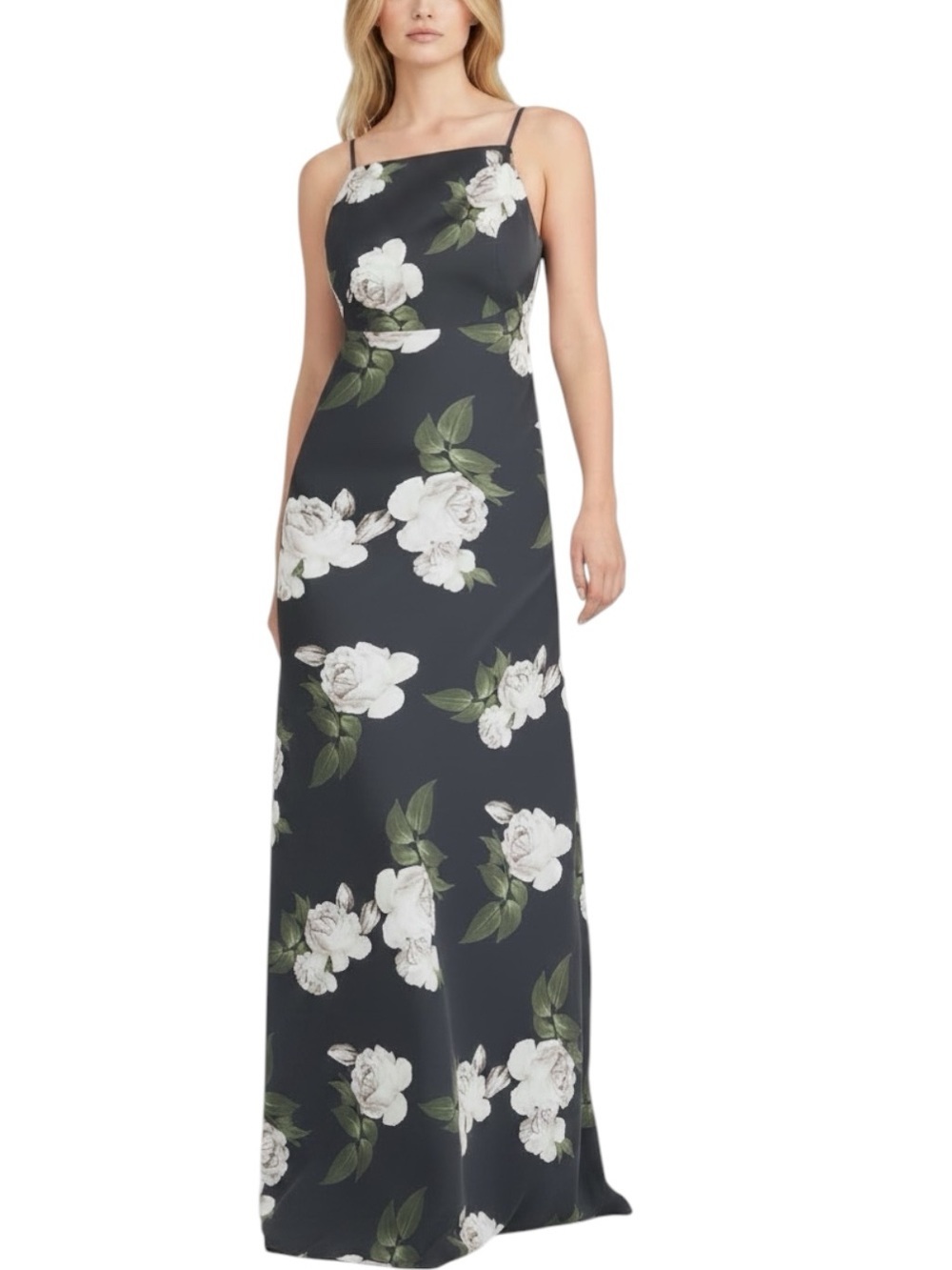 NWT SACHIN + BABI Black Floral Shylah Spaghetti Strap Dress Gown Size 2 - Picture 2 of 5
